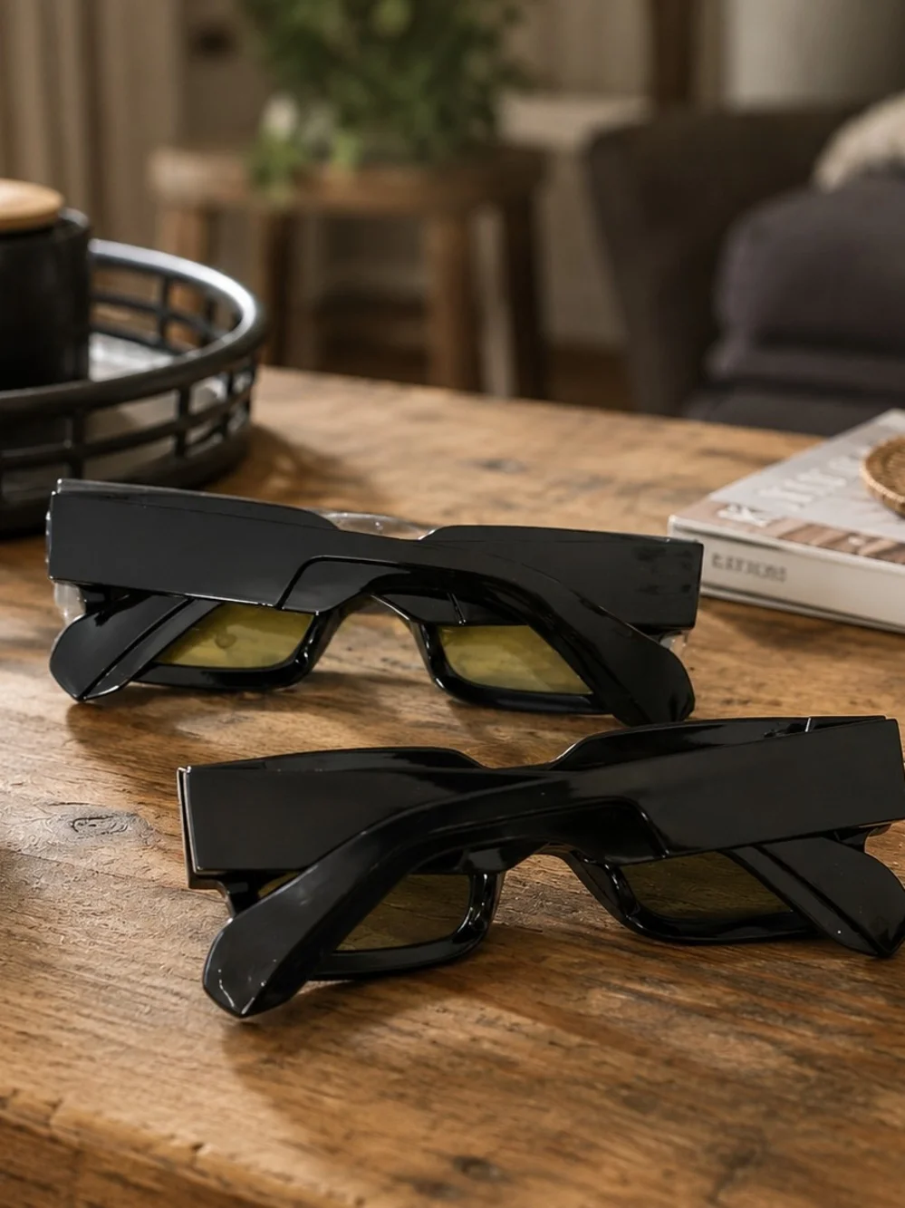 Sun Glasses Dark Brown Frames- Dark Smoke Lens and Light yellow Lens.